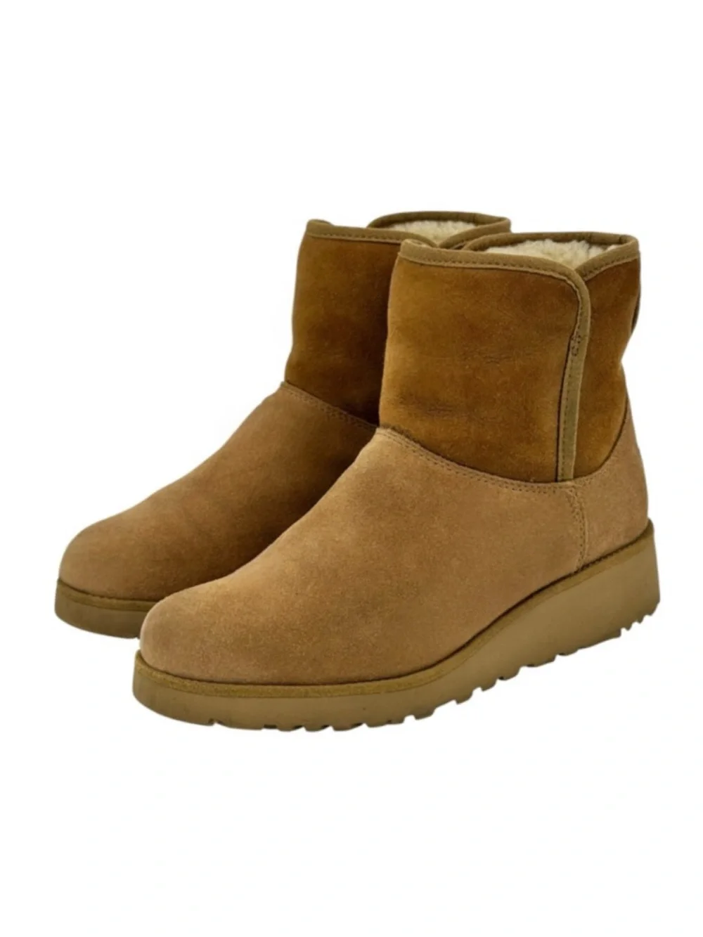 UGG Mini Suede Shearling Lined Wedge Classic Slim Boots Chestnut Size 7